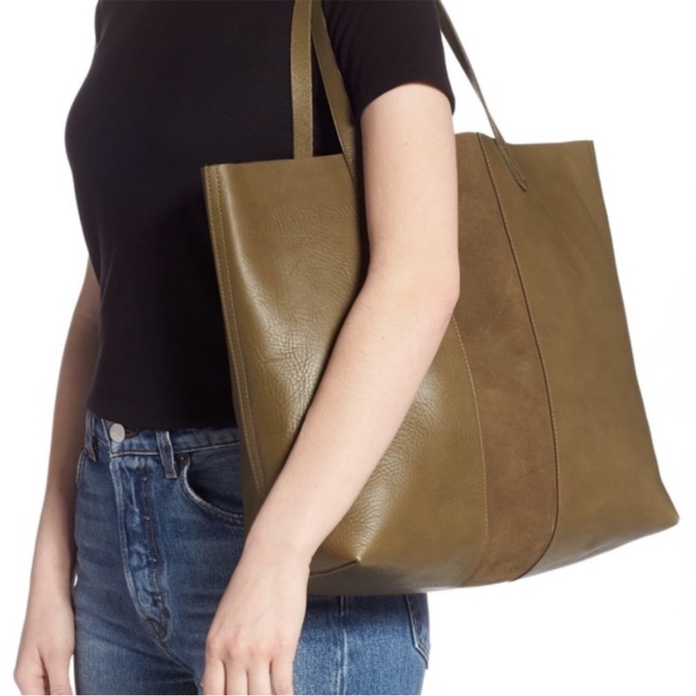 Madewell Suede Stripe Transport Leather Tote
- Green